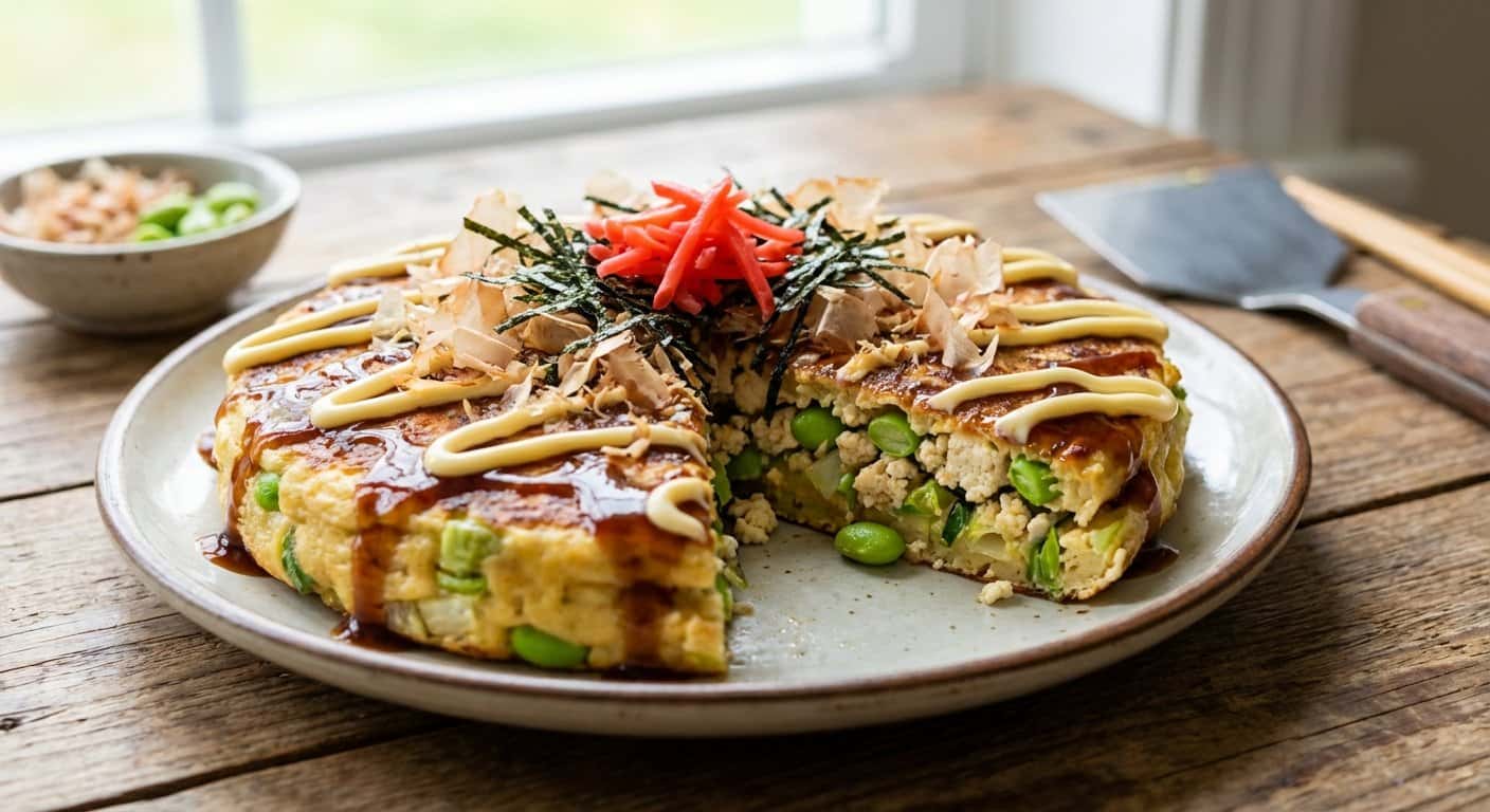 Okonomiyaki con Tofu y Edamame