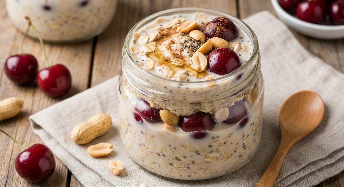 Overnight Oats con Cereza y Cacahuete