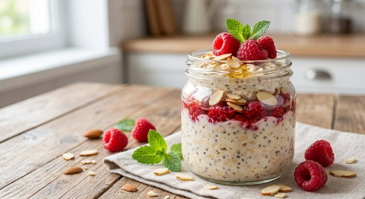 Overnight Oats con Frambuesa y Almendra