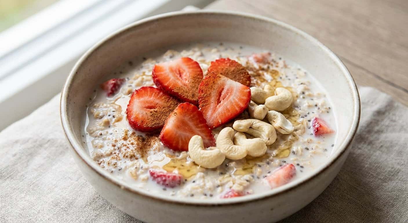 Overnight Oats con Fresa y Anacardo