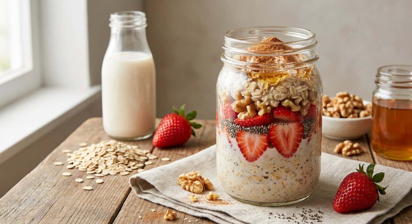 Overnight Oats con Fresas y Nueces