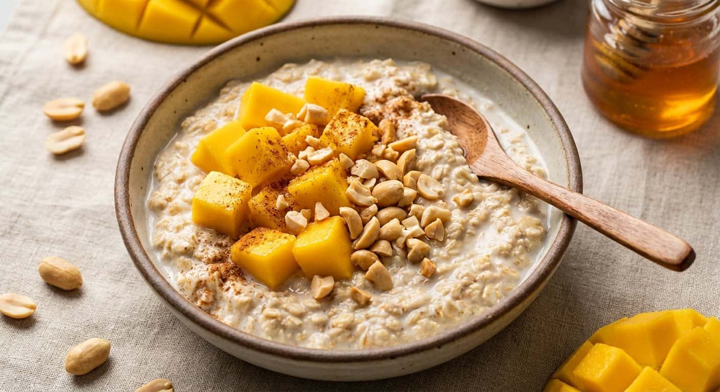 Overnight Oats con Mango y Cacahuete
