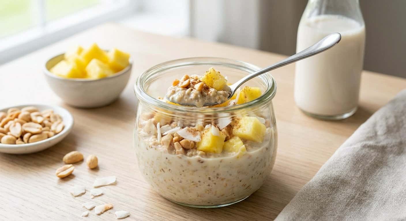 Overnight Oats con Piña y Cacahuete