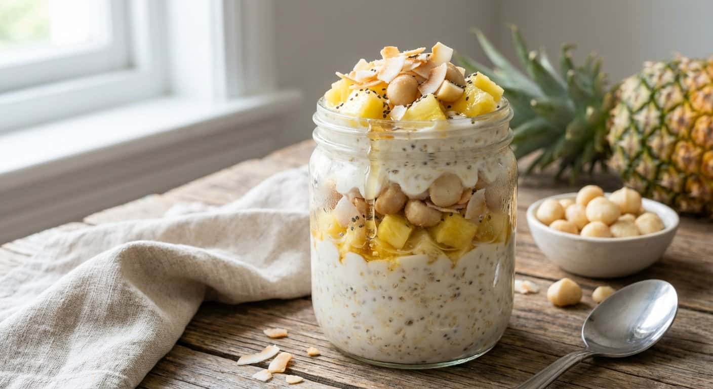 Overnight Oats con Piña y Macadamia