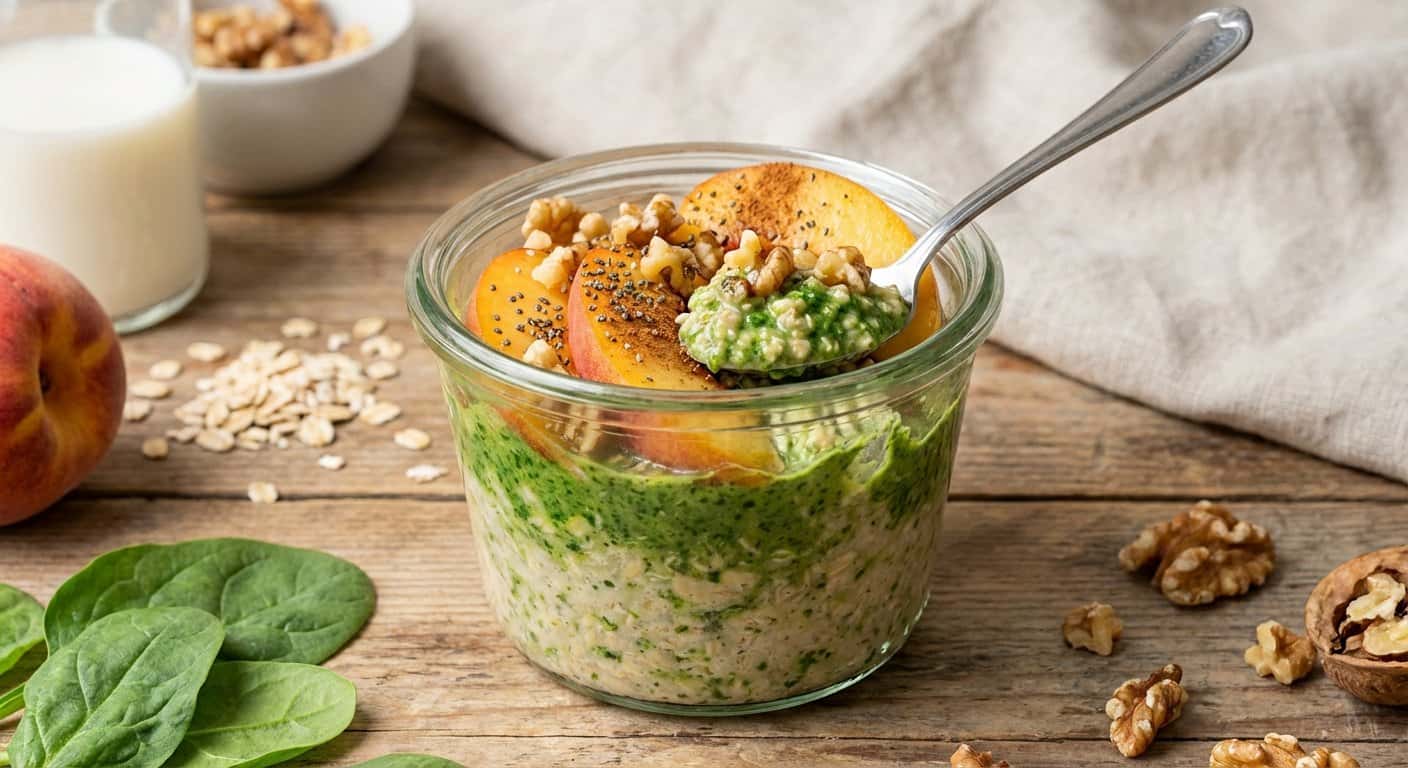Overnight Oats de Espinacas y Melocotón