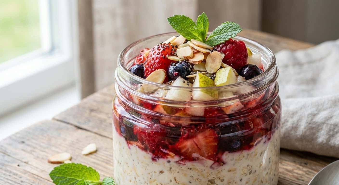 Overnight Oats de Frutos Rojos y Pera