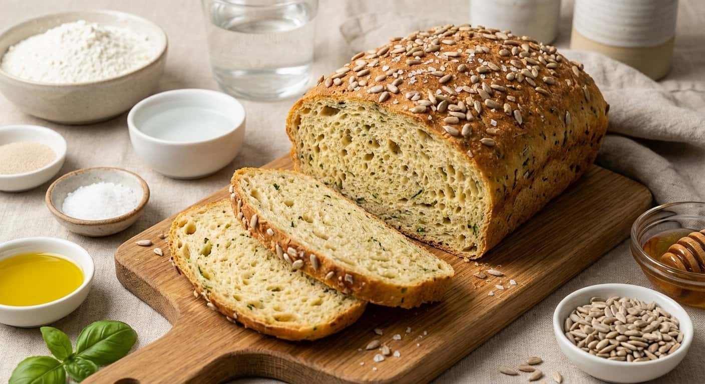 Pan de Harina de Arroz con Albahaca y Pipas de Girasol