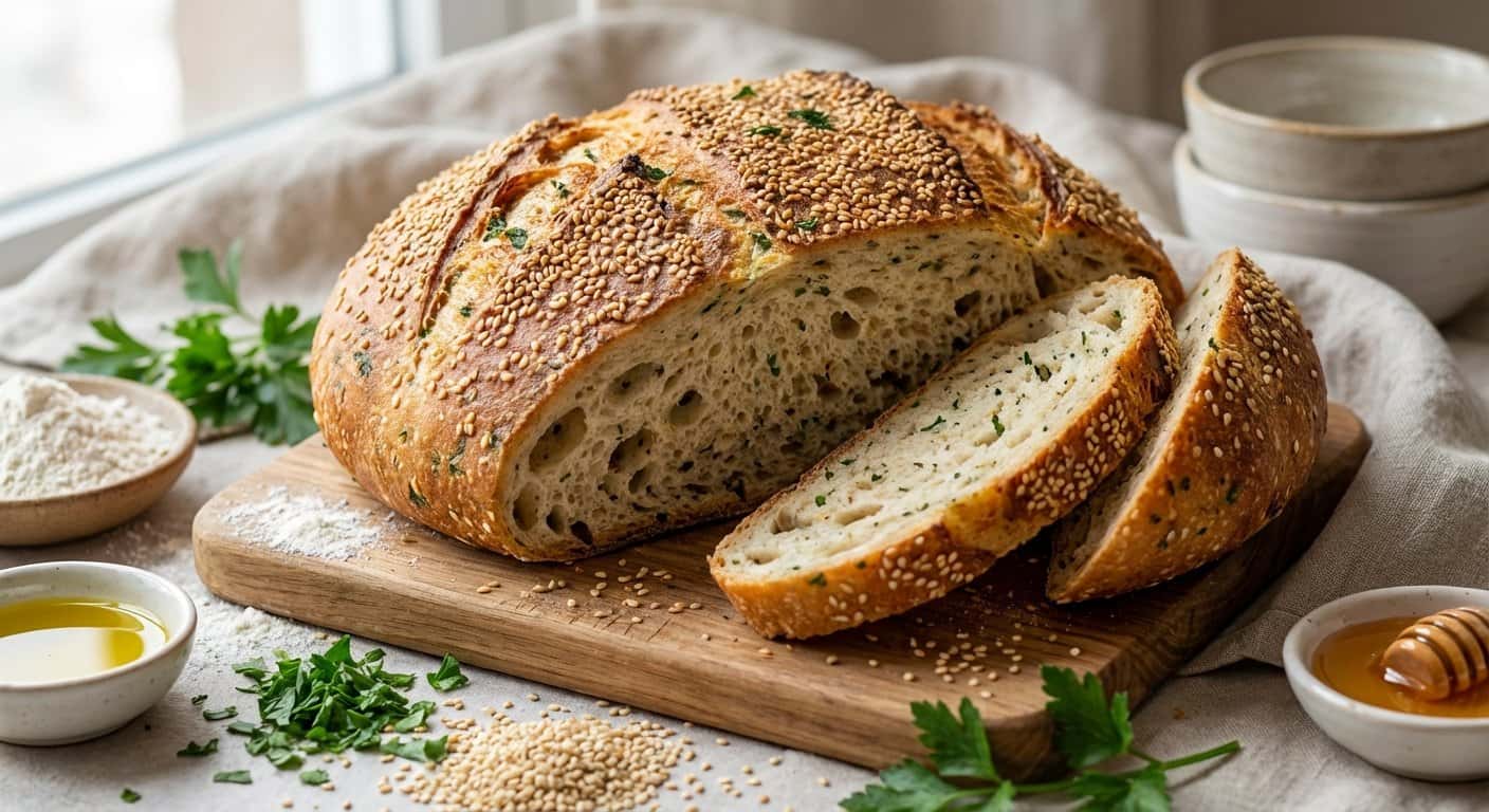 Pan de Harina de Trigo con Perejil y Sésamo