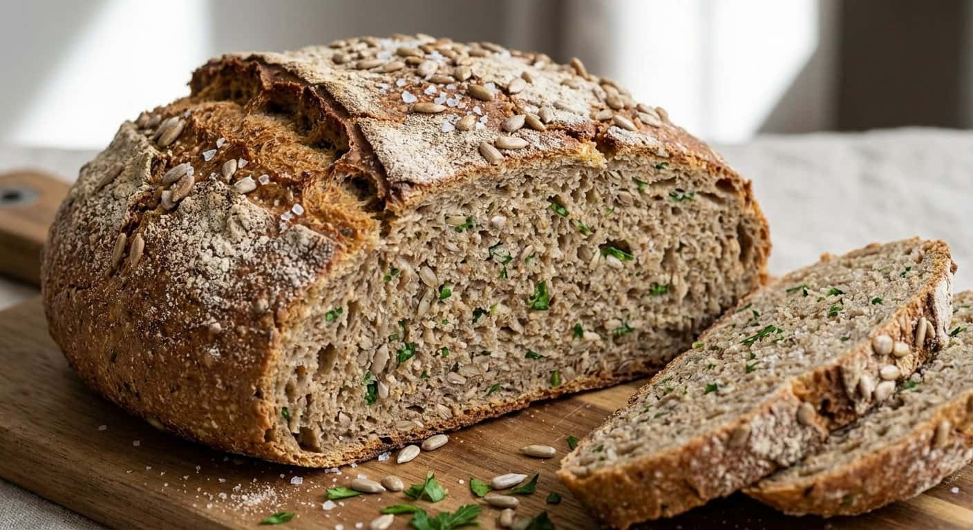 Pan de harina de trigo sarraceno con perejil y pipas de girasol