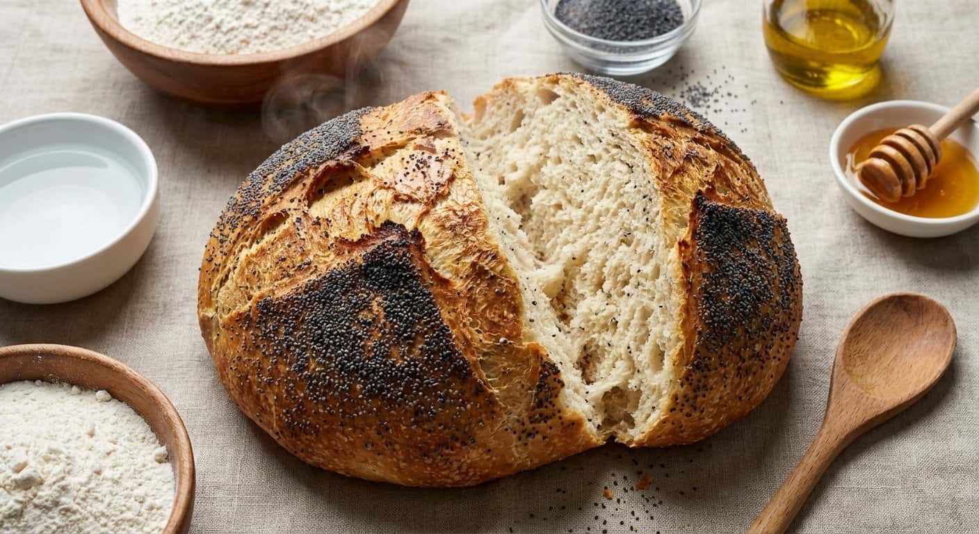 Pan de molde horneado en olla con amapola