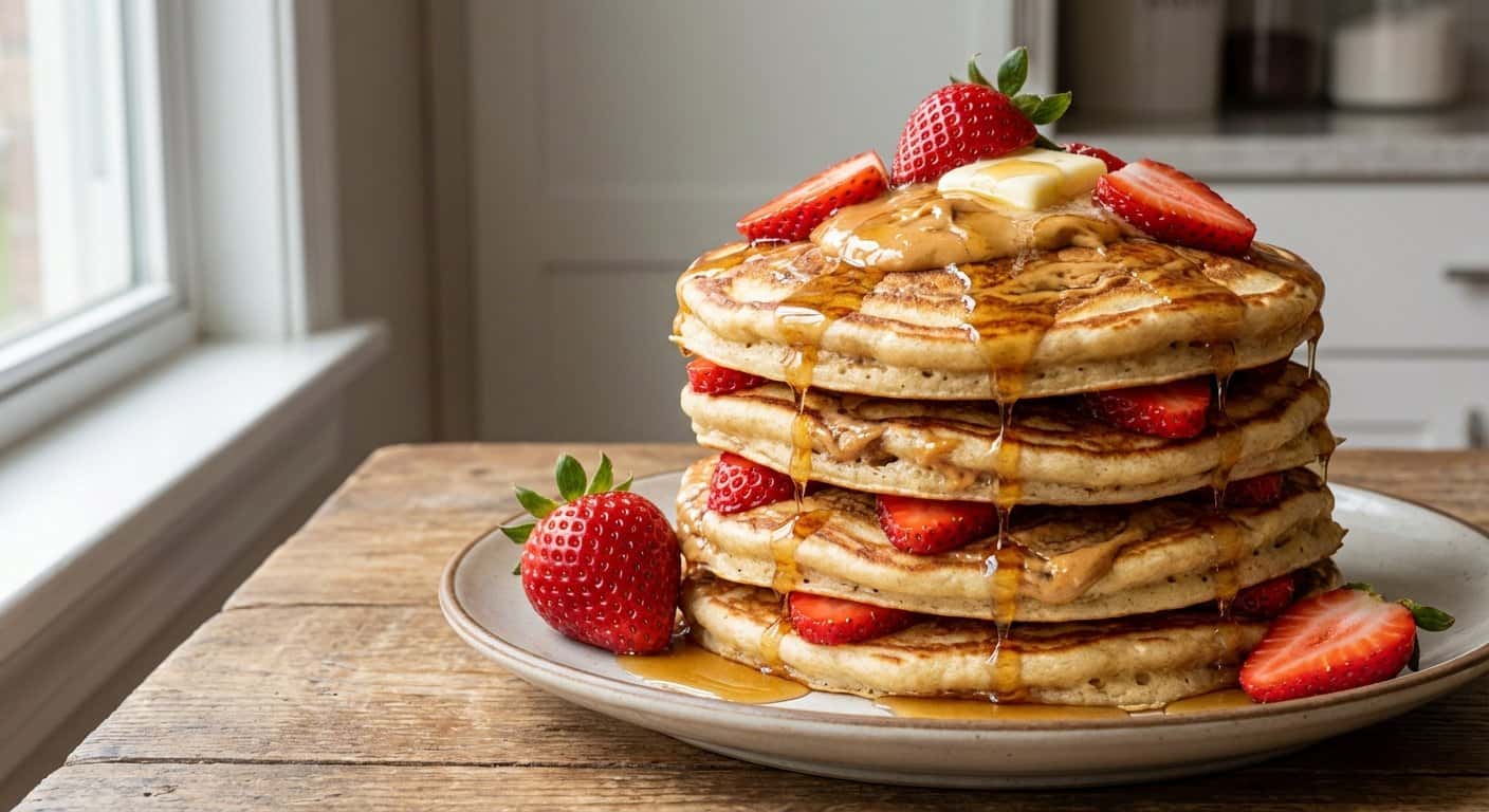Pancakes de Mantequilla de Cacahuete y Fresa