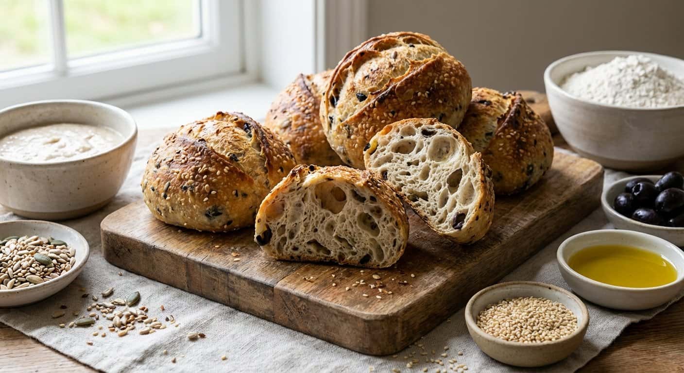 Panecillos con Reposo en Frío con Semillas Mixtas y Aceitunas