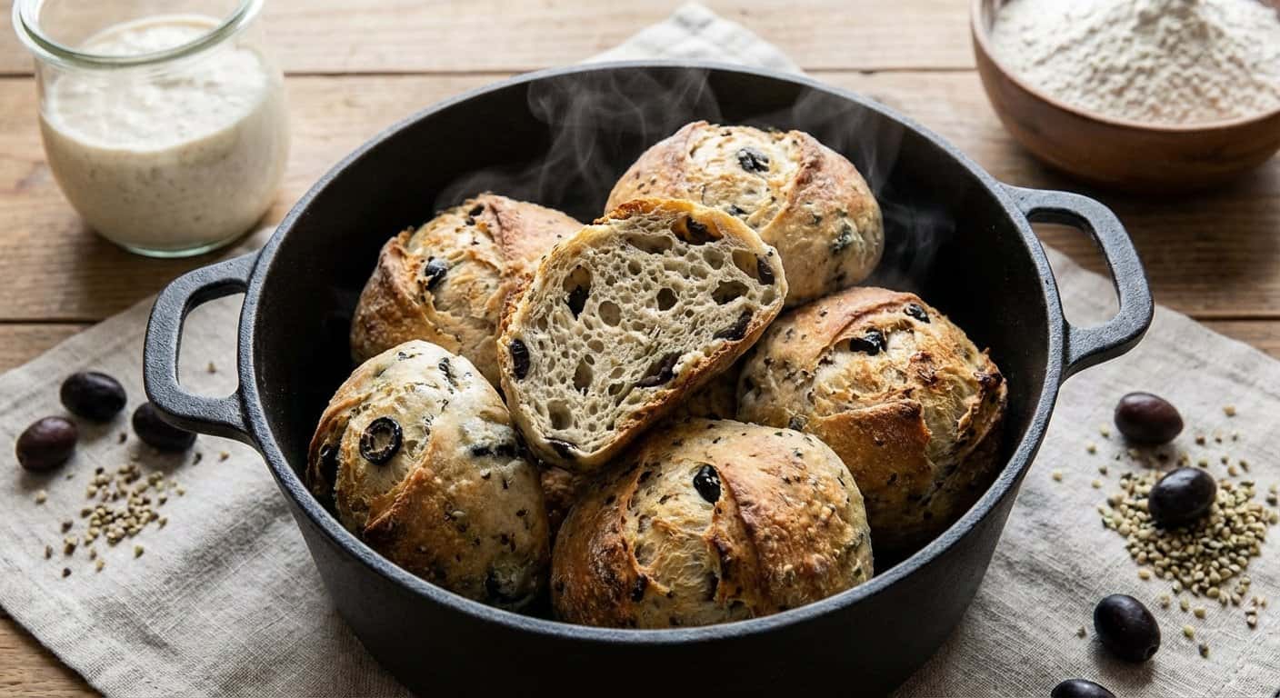 Panecillos Horneados en Olla con Cáñamo y Aceitunas