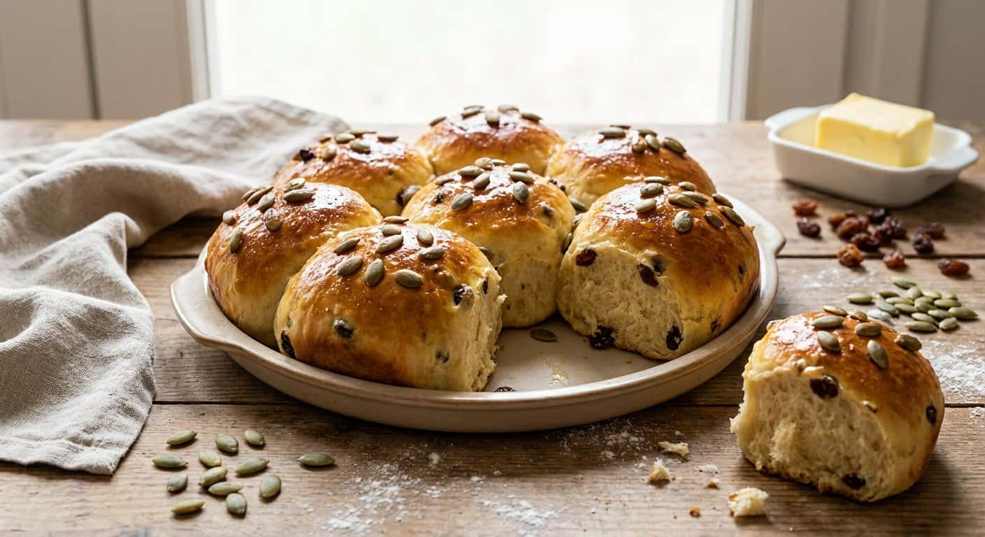 Panecillos Rápidos con Pipas de Calabaza y Pasas