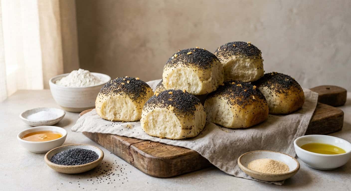 Panecillos sin amasado con amapola y ajo