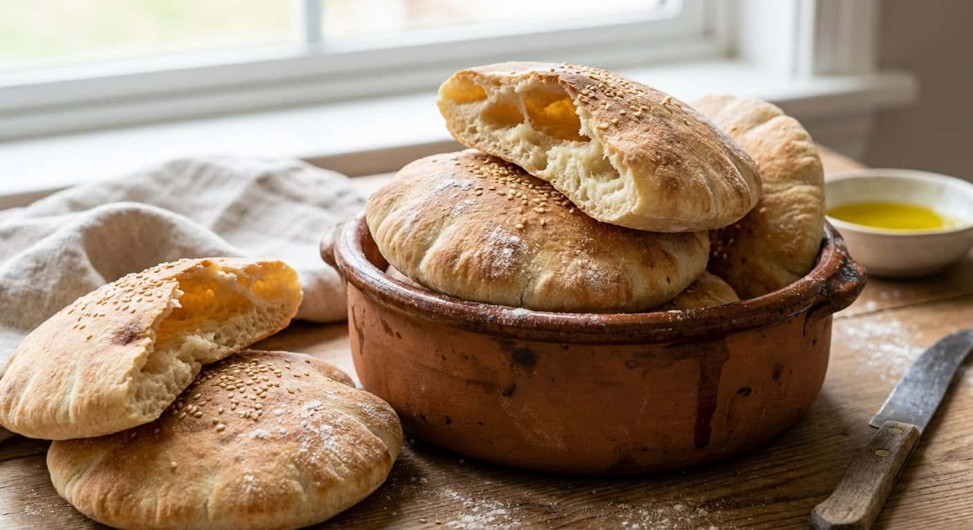 Panes planos tipo pita horneado en olla