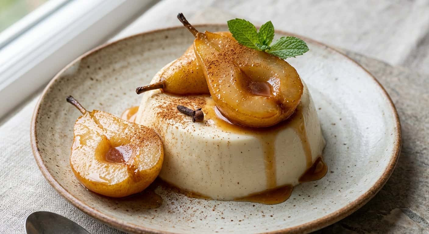 Panna Cotta de Clavo con Pera Caramelizada