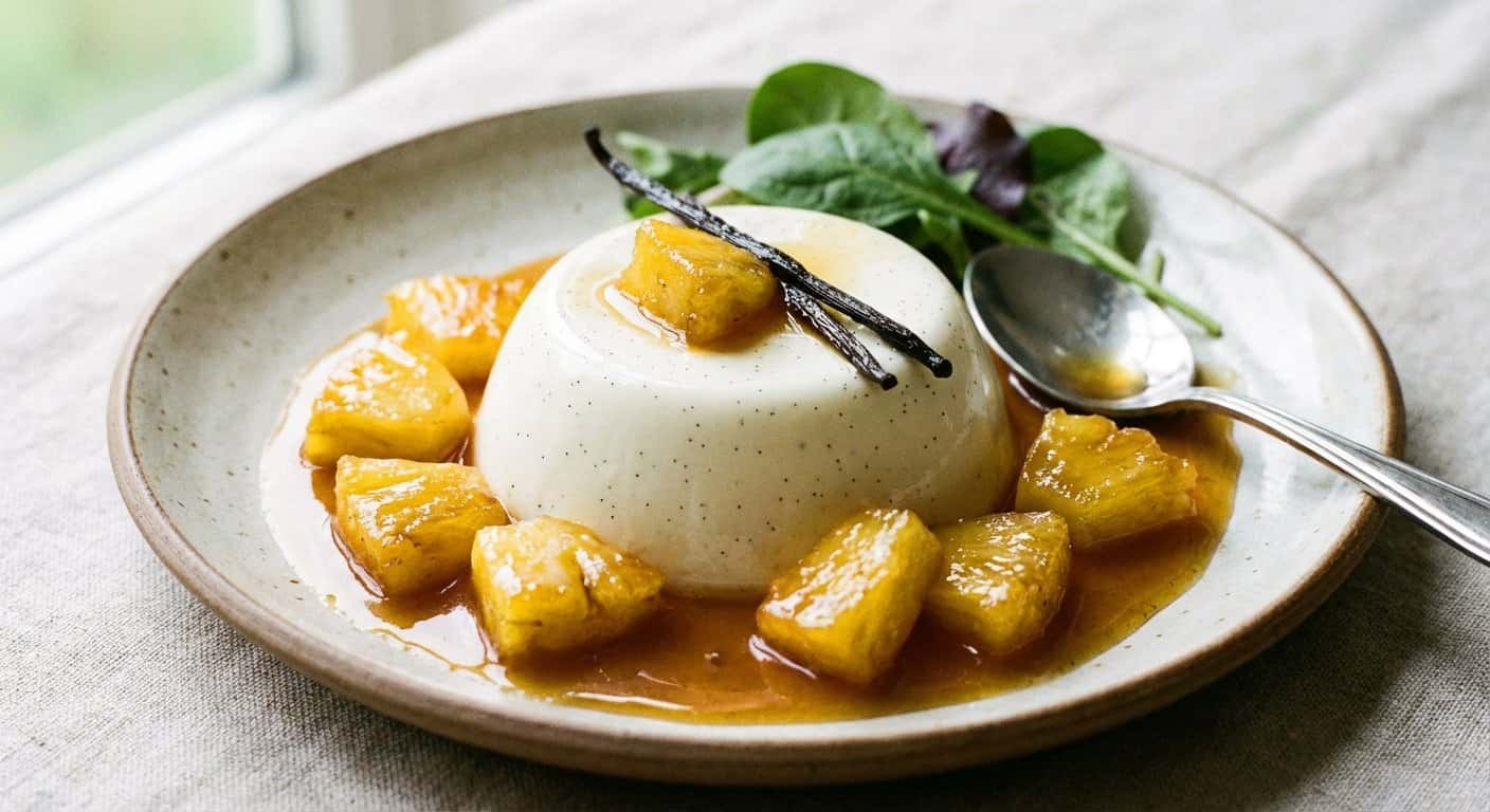 Panna Cotta de Vainilla con Piña Caramelizada
