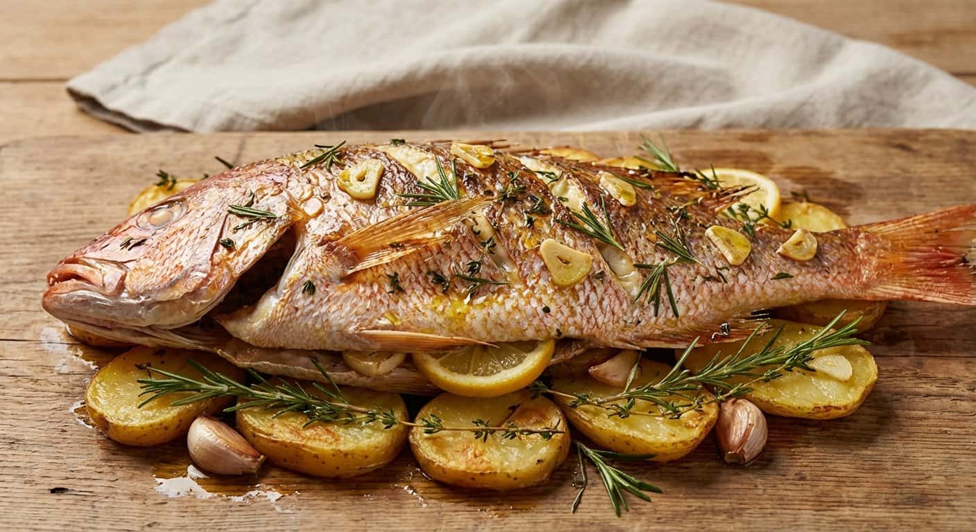 Pargo al Ajillo con Patatas Panadera