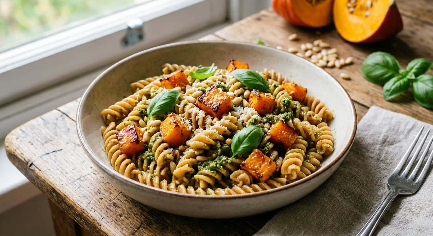 Pasta Integral con Calabaza y Pesto Ligero