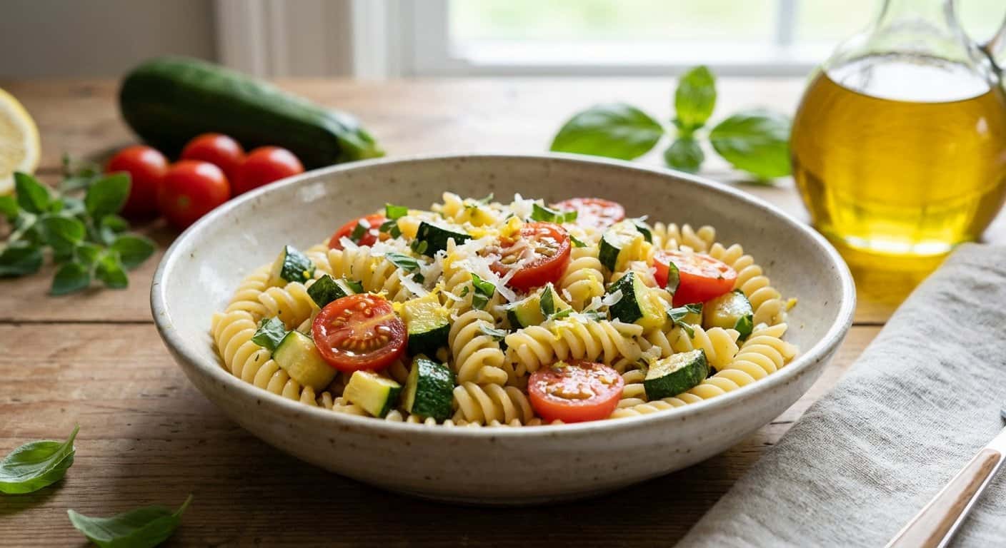 Pasta Mediterránea con Calabacín y Hierbas Frescas