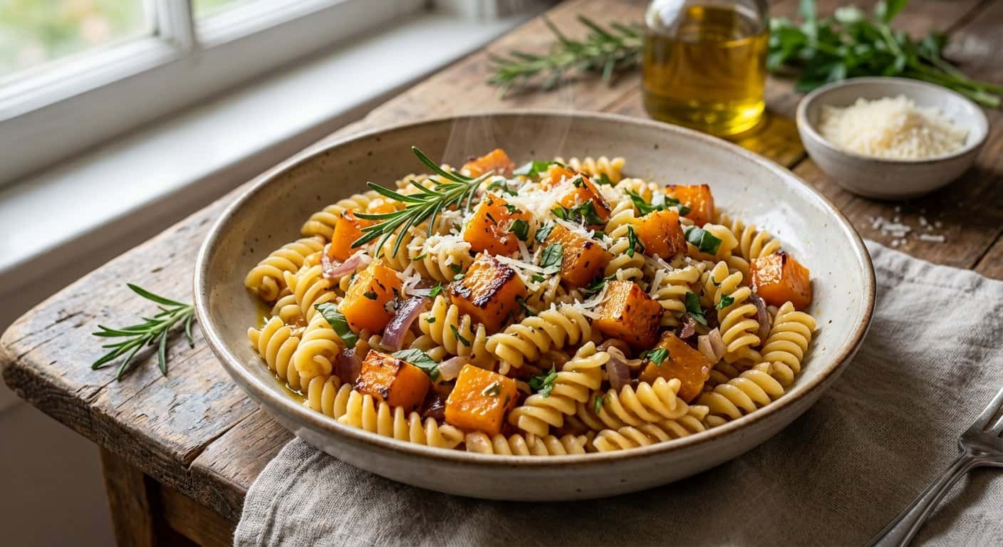 Pasta Mediterránea con Calabaza y Hierbas Frescas