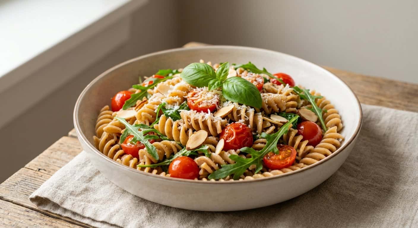 Pasta Mediterránea con Rúcula y Almendras