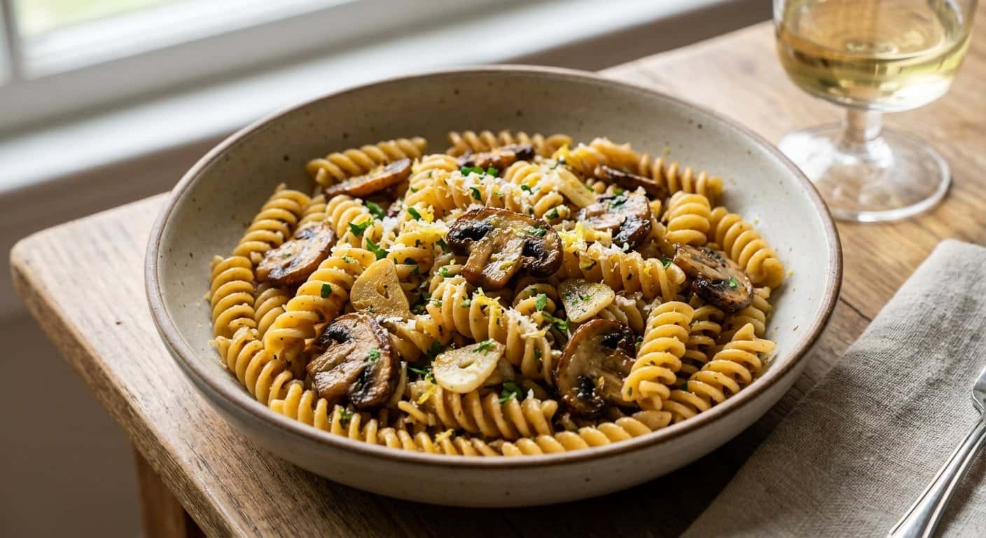 Pasta Salteada con Champiñones y Ajo