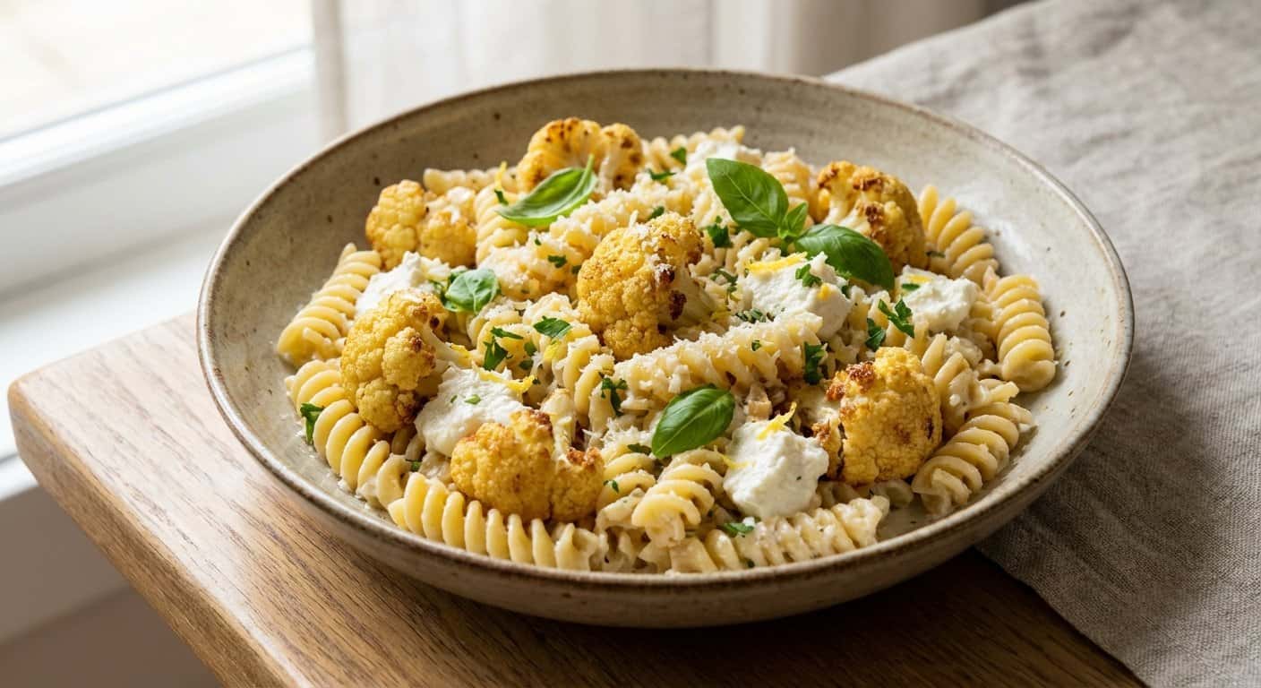 Pasta Salteada con Coliflor y Queso Fresco
