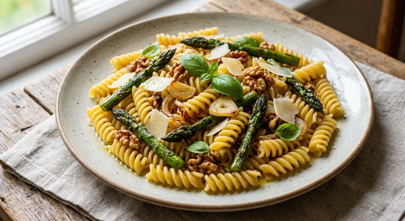Pasta Salteada con Espárragos y Nueces