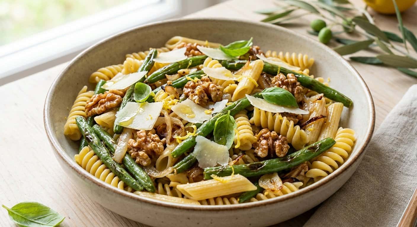 Pasta Salteada con Judías Verdes y Nueces