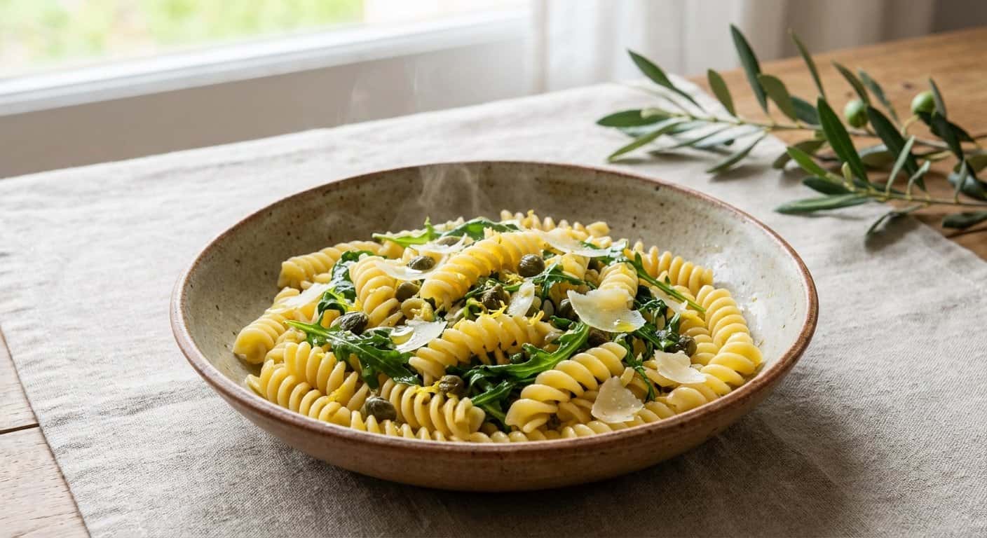 Pasta Salteada con Rúcula y Alcaparras