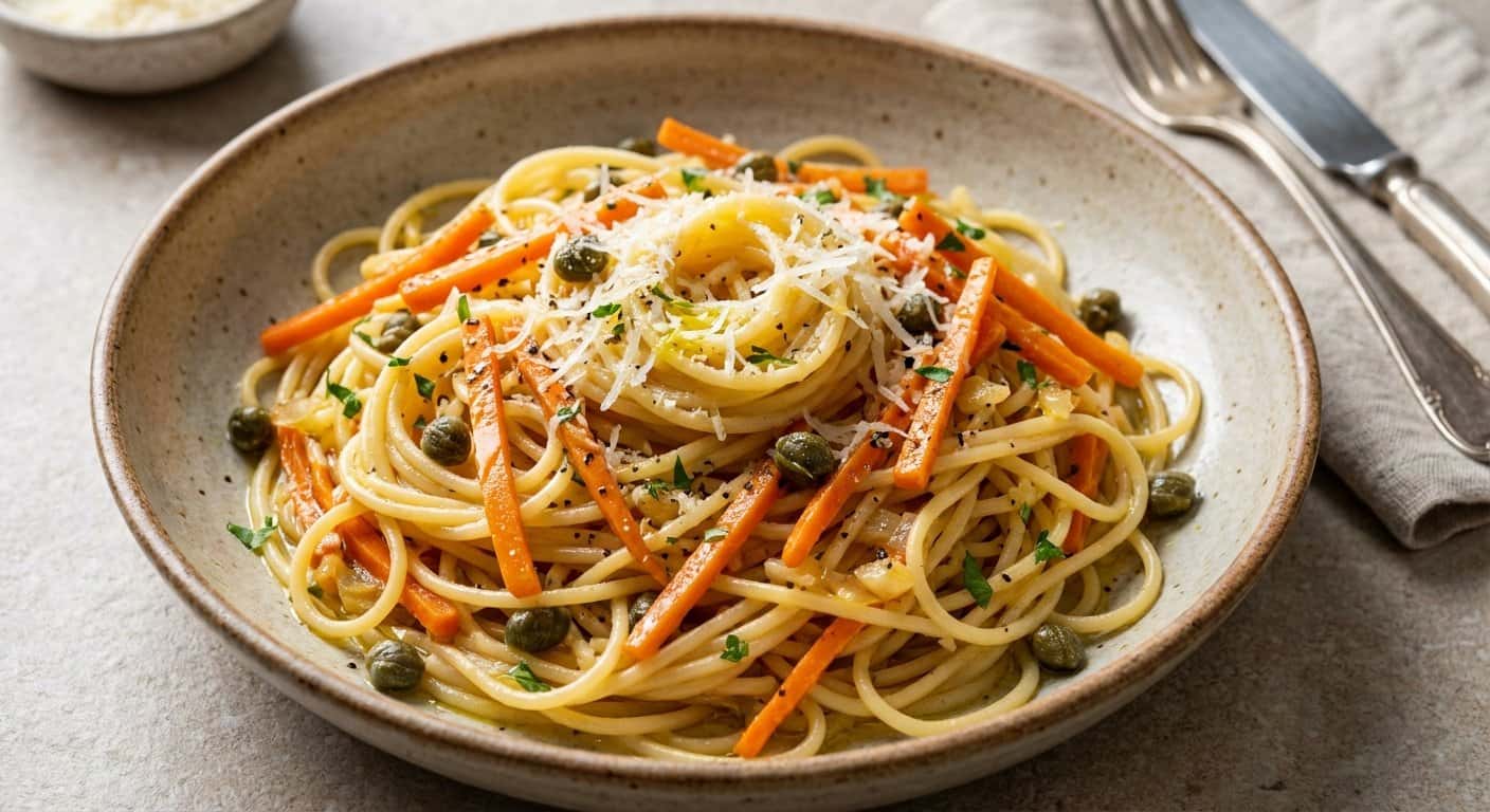 Pasta Salteada con Zanahoria y Alcaparras