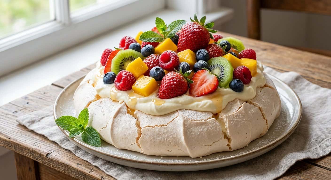 Pavlova con Crema de Mascarpone y Frutas Frescas