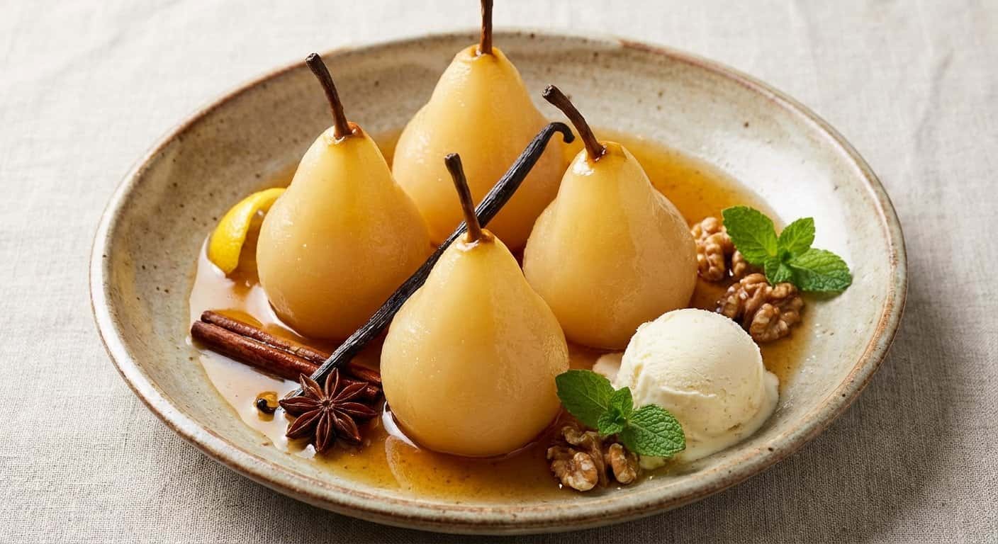 Peras Pochadas con Vainilla y Especias