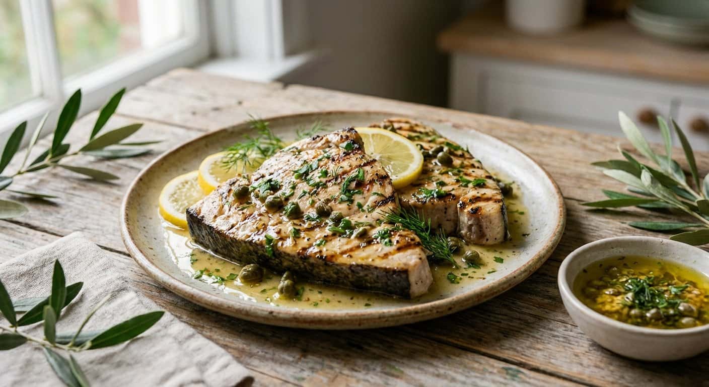 Pez Espada a la Parrilla con Salsa Ligera