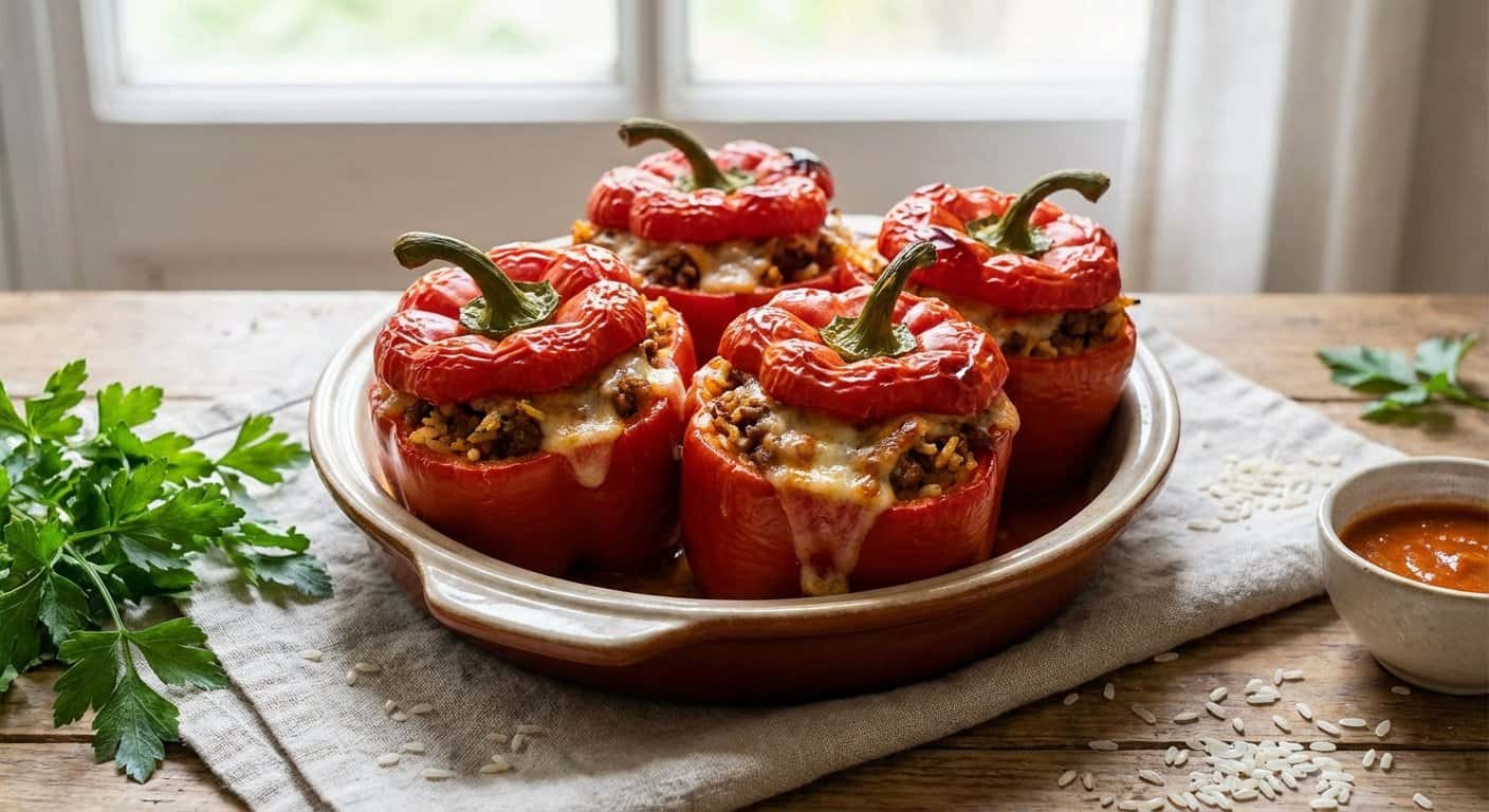 Pimientos Rellenos de Carne y Arroz