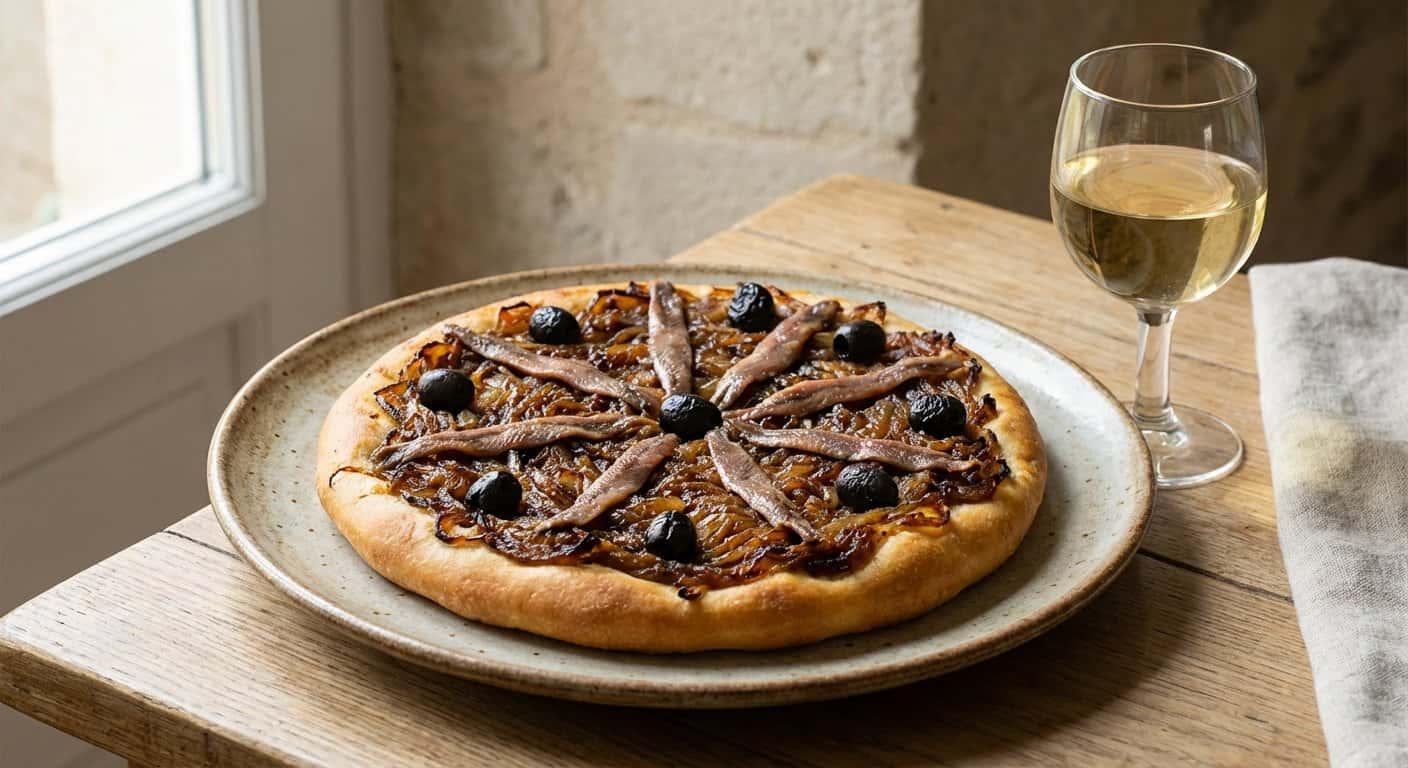 Pissaladière Normando con Vino Blanco