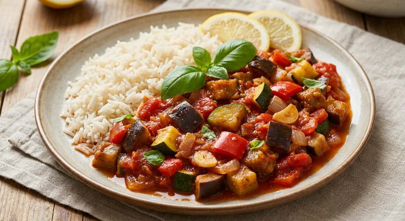 Pisto con Berenjena y Arroz Basmati