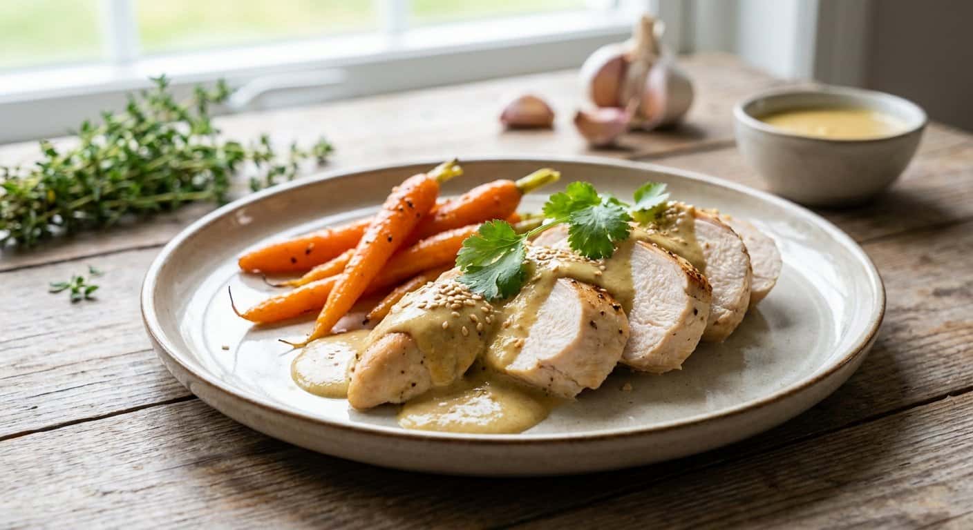 Pollo a baja temperatura con zanahoria y salsa de coco ligero en Thermomix