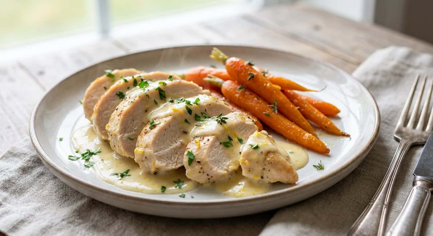 Pollo a baja temperatura con zanahoria y salsa de limón en Thermomix