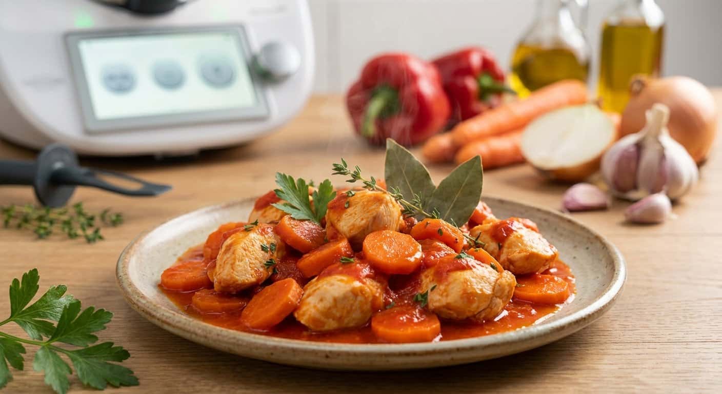 Pollo a la Jardinera con Zanahoria y Salsa de Pimiento en Thermomix