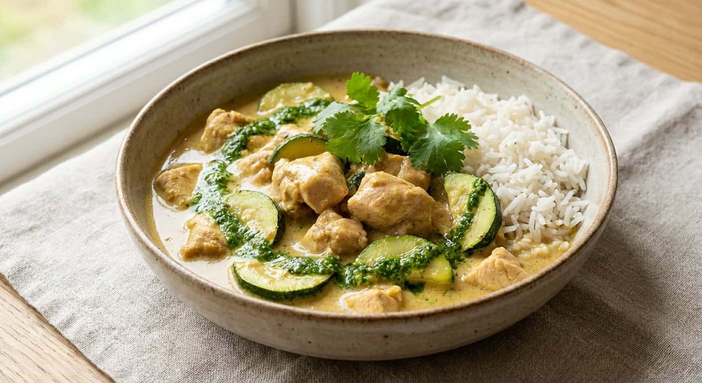 Pollo al Curry con Calabacín y Salsa de Hierbas en Thermomix