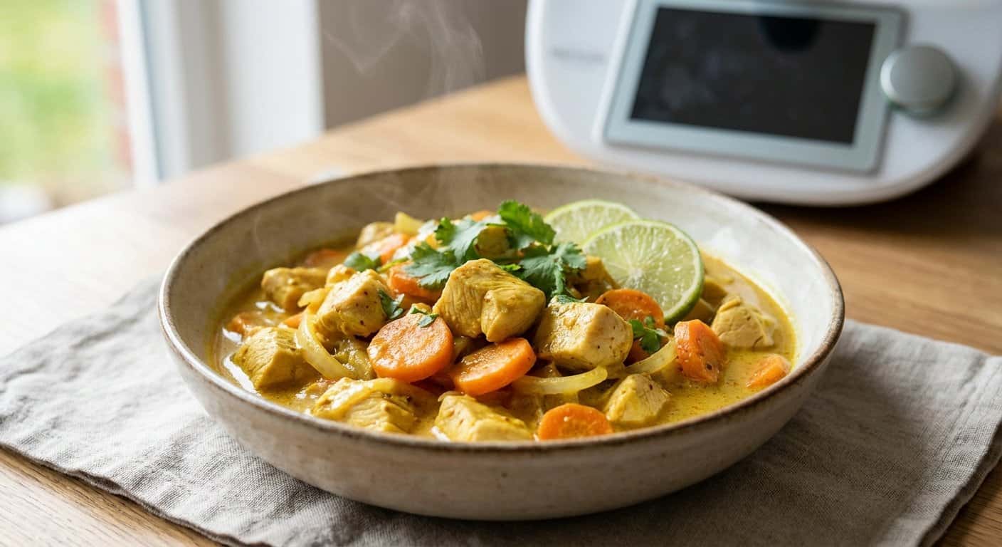 Pollo al curry con zanahoria y salsa de mostaza