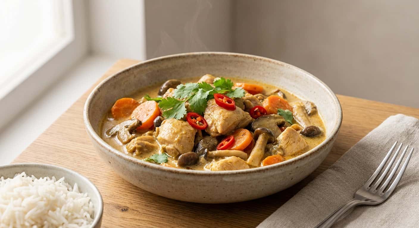 Pollo al Curry con Zanahoria y Salsa de Setas en Thermomix