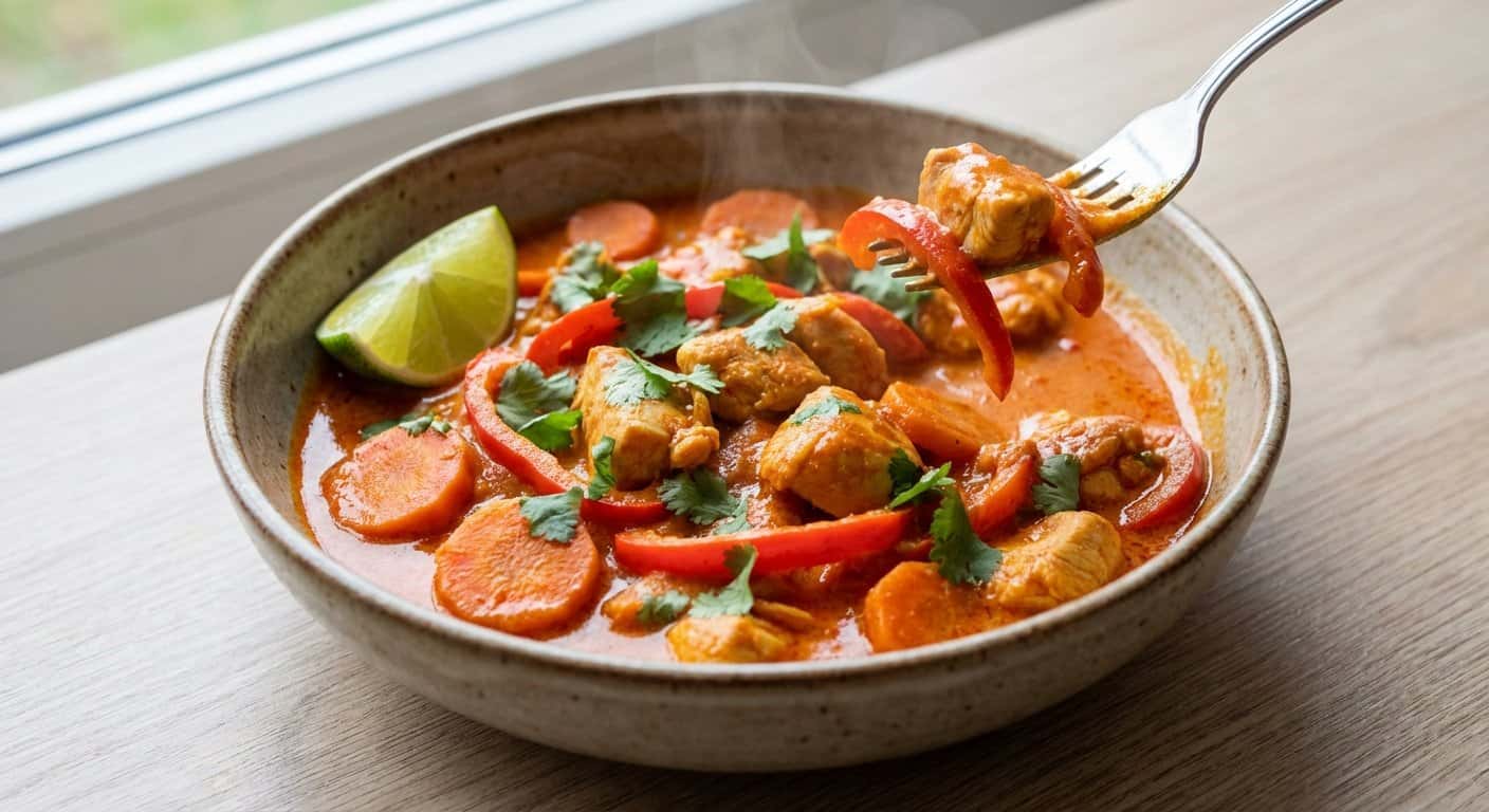 Pollo al Curry con Zanahoria y Salsa de Tomate en Thermomix