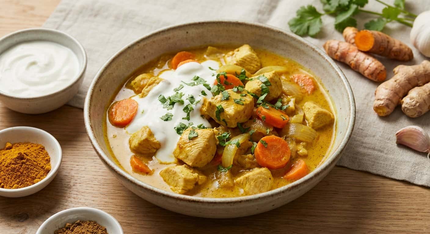 Pollo al Curry con Zanahoria y Salsa de Yogur en Thermomix