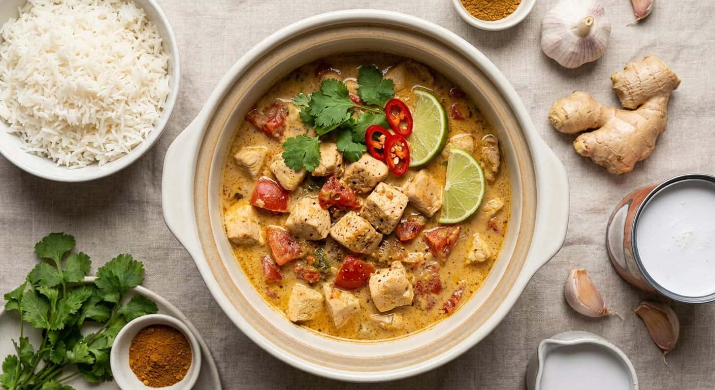 Pollo al Curry Suave con Tomate y Caldo de Pollo en Slow Cooker