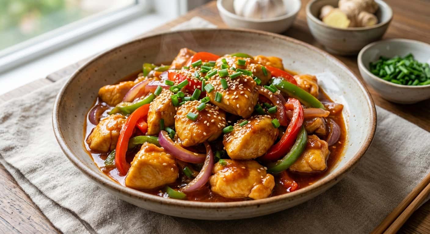 Pollo Cantonesa con Doubanjiang y Cebollino