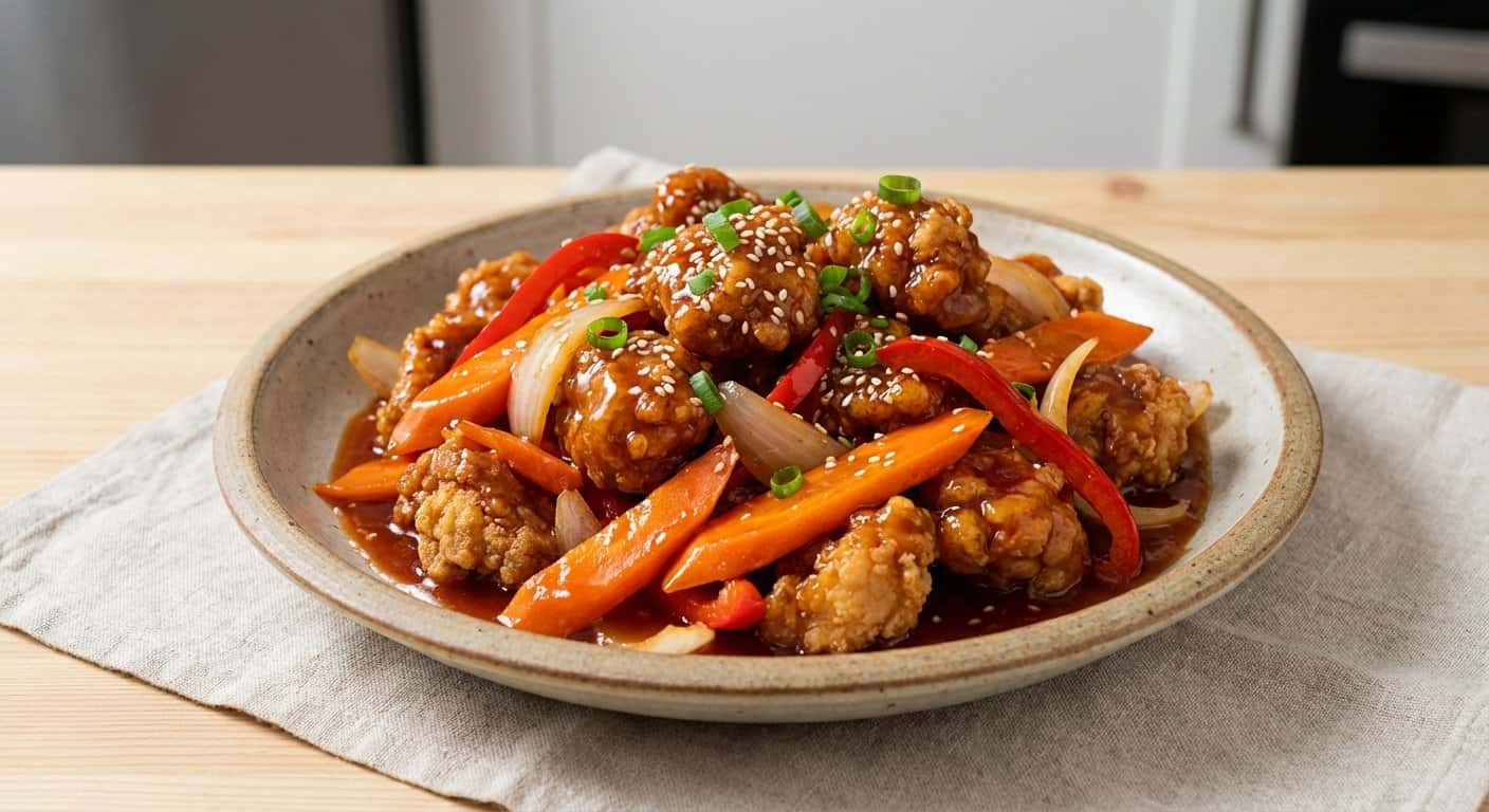 Pollo Cantonesa con Salsa Agridulce y Zanahoria